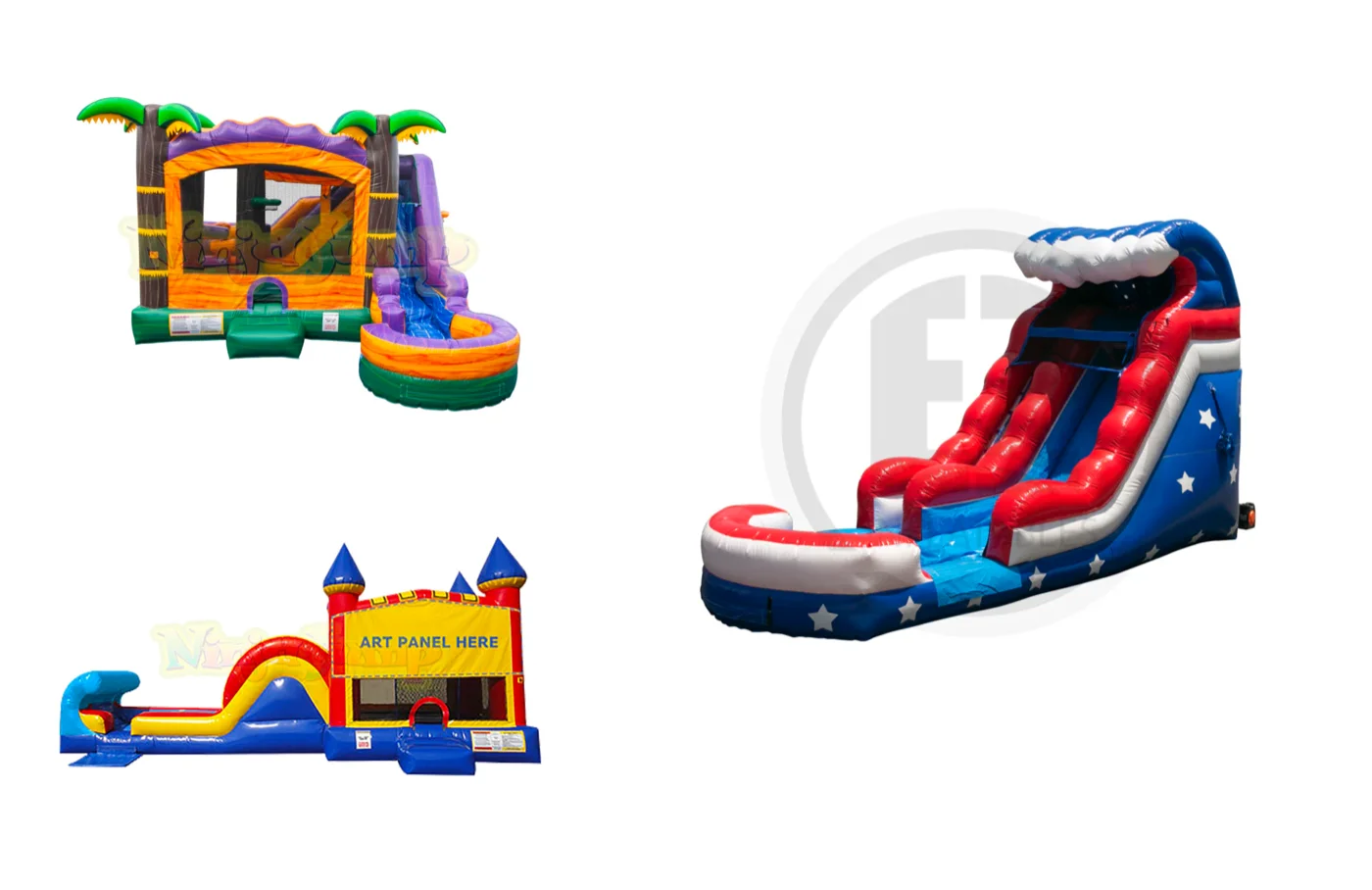 Mega Pack — 7-in-1 combo with pool, 4-in-1 wet/dry combo, and 18ft Tidal Wave water slide